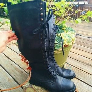 Wanted black knee high lace up boots