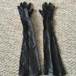 Genuine leather black high gloves