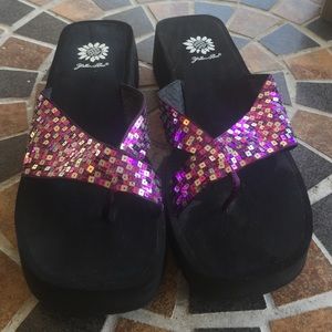 Yellow Box Pink, Purple, and Silver Flip Flops!