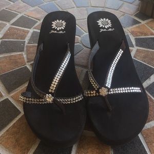 Yellow Box Brown Wedges with Rhinestones!