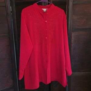 Red mandarin style blouse