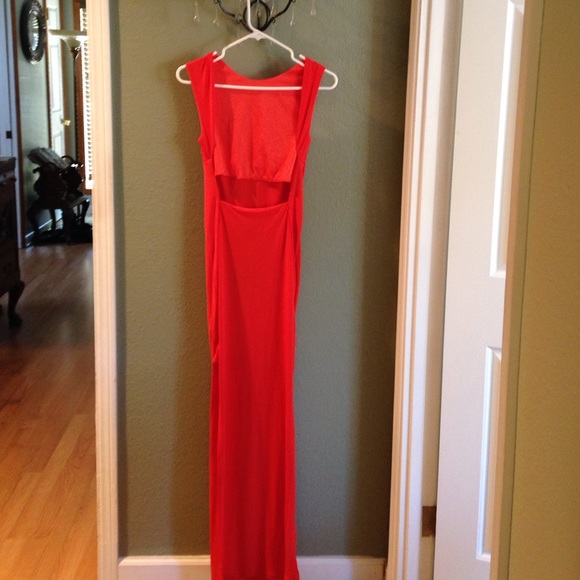 ASOS backless orange dress with leg slit