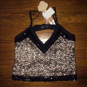 Sequin V Neck Cami Crop Top