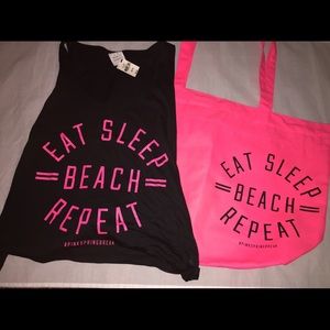 Black Victoria secret tank top w/ pink tote