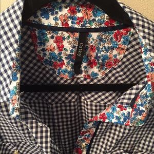 Blue & white top w/ gold buttons, flower lining