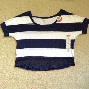 Oversized Navy Striped Lace Crop Tshirt 💗