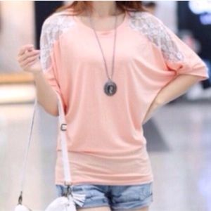 Pink Top w/Lace Shoulders