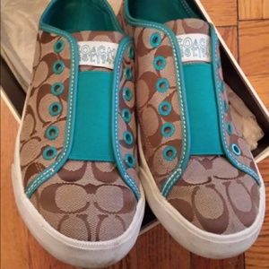 Coach slip on teal sneakers