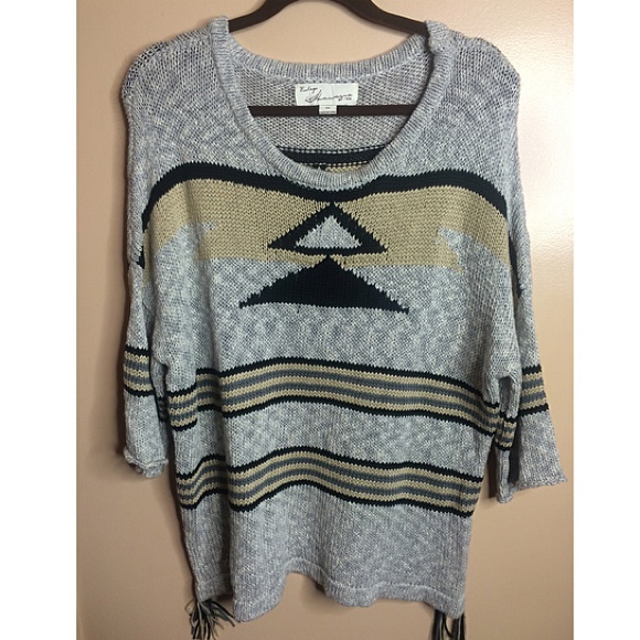Vintage Havana Knit Sweater with Tassels.