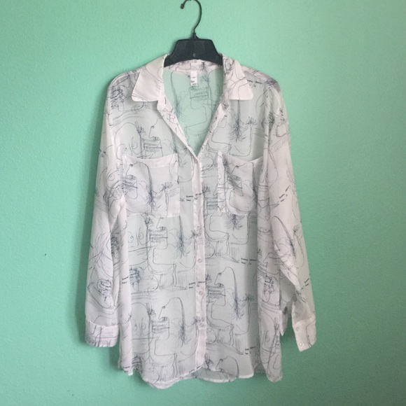 🔴American Apparel chiffon button shirt long s
