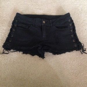 Black tie lace up shorts