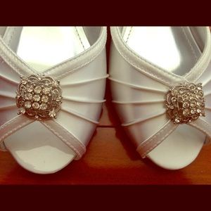 White satin formal mini wedge