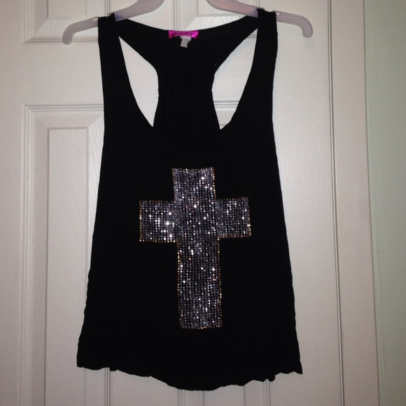 Black tank with jeweled cross