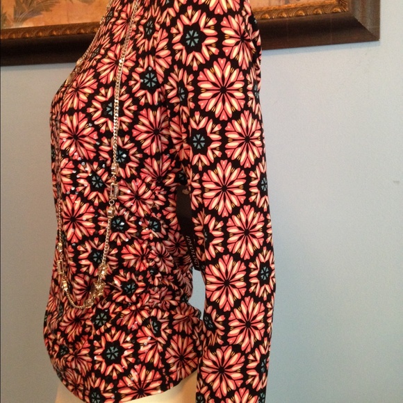 Ideology long sleeve coral/teal floral pattern top - Picture 2 of 4