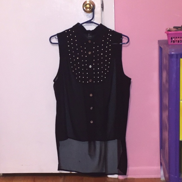 sheer black collared sleeveless blouses