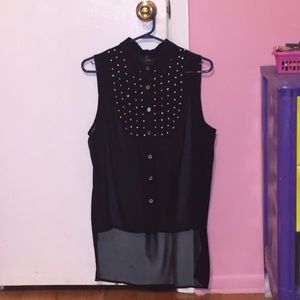 sheer black collared sleeveless blouses