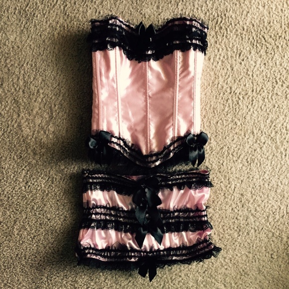 Pink and black boustier and skirt