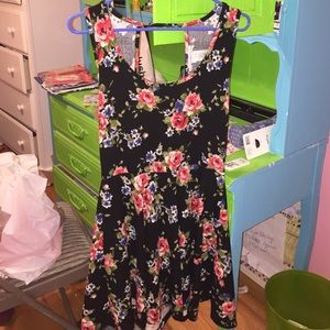 black floral open backed dress