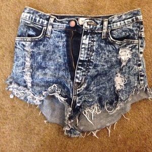 Distressed high-waisted denim shorts