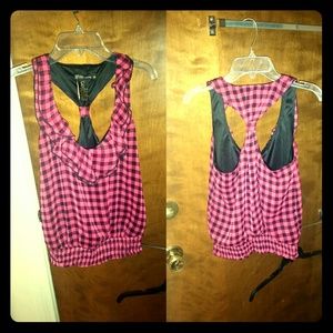 Pink and Black strapped blouse