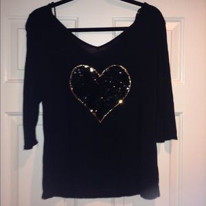 Bedazzled heart black shirt