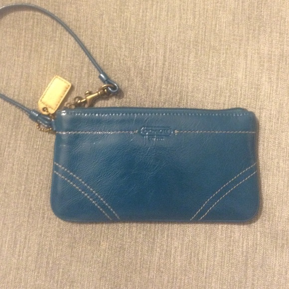 Coach Wristlet - teal patent leather