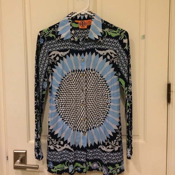 TORY BURCH BLUE WOMENS BUTTON UP