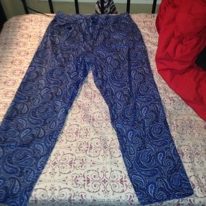 Blue and black patterned jean slacks