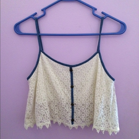 Paper Crane Off-White & Denim Crop Top