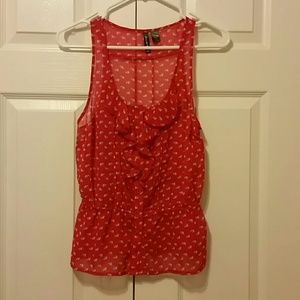 Red patterned ruffle top