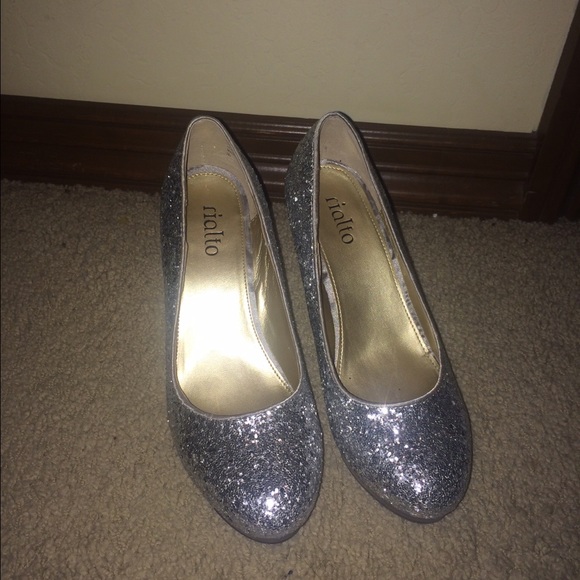 Silver glitter heels