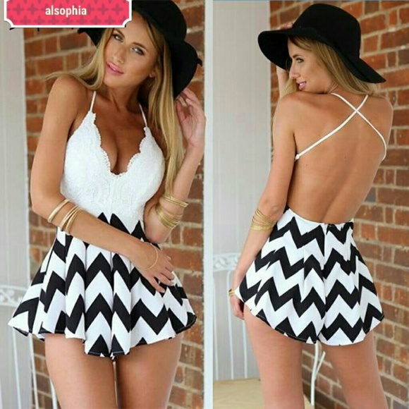 Dresses & Skirts - Black and white Lace Crochet Romper