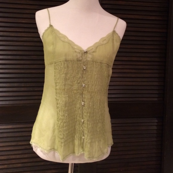 Sheer Mint  Tank W/Rhinestone Buttons