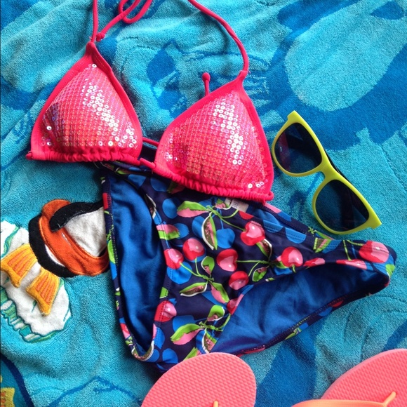 Pink sequin bikini TOP ONLY