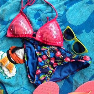 Pink sequin bikini TOP ONLY