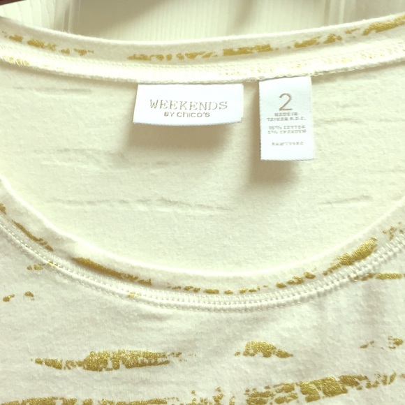 CHICOS 3/4 sleeve tee, gold & cream. Sz 2