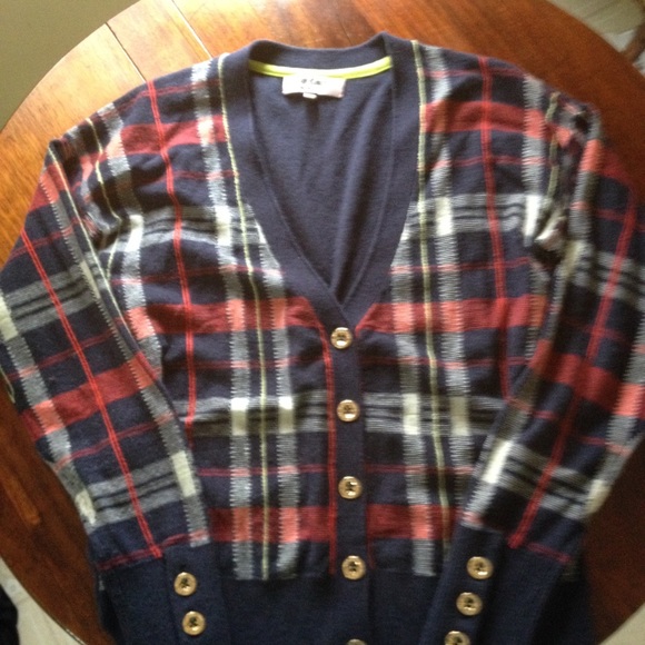 Juicy Couture EUC gold button plaid cardigan