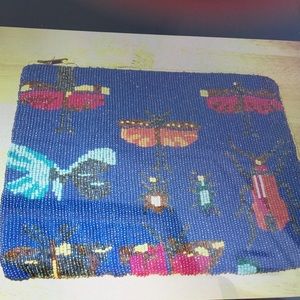 Anthropologie Beaded Handbag navy with bugs NWT