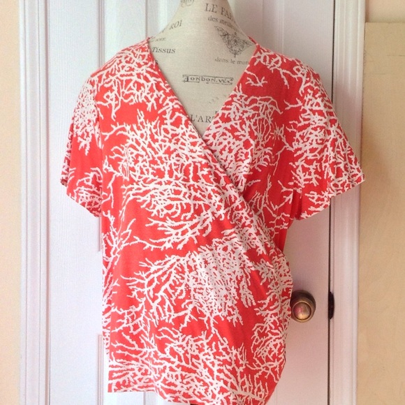 Coral Crossover Short Sleeve Top, Plus Size
