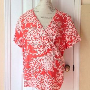 Coral Crossover Short Sleeve Top, Plus Size