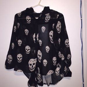 A black and white skull blouse