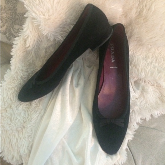 Prada Black Velvet Ballet Flats with Bow