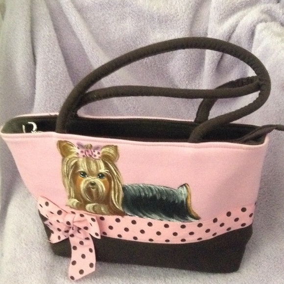 Beluah Handbags - HANDPAINTED YORKIE CANVAS TOTE BAG