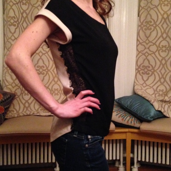Bebe blouse black in front and pink/nude in back