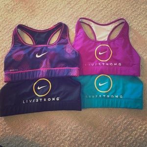 Set of 4 Nike livestrong Dri-Fit Sports Bras