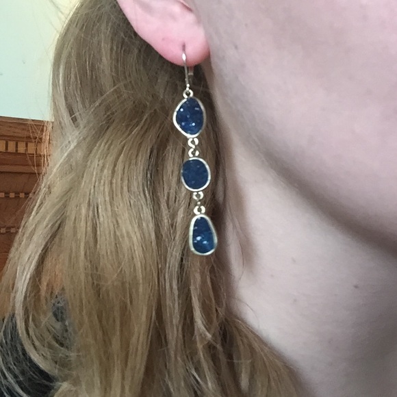 Navy blue Druzy drop earrings