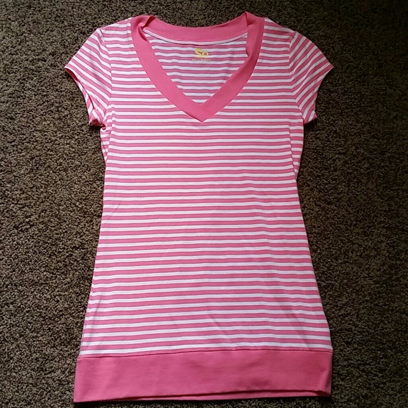 Pink and white striped tee