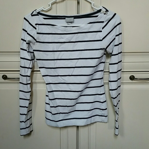 Long sleeve navy and white striped top