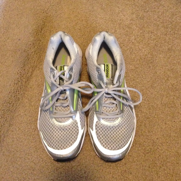 Grey White and Green Reebok RunTone