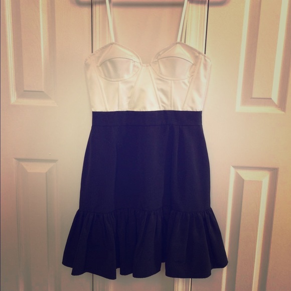Jill Stuart strapless cream & black cocktail dress